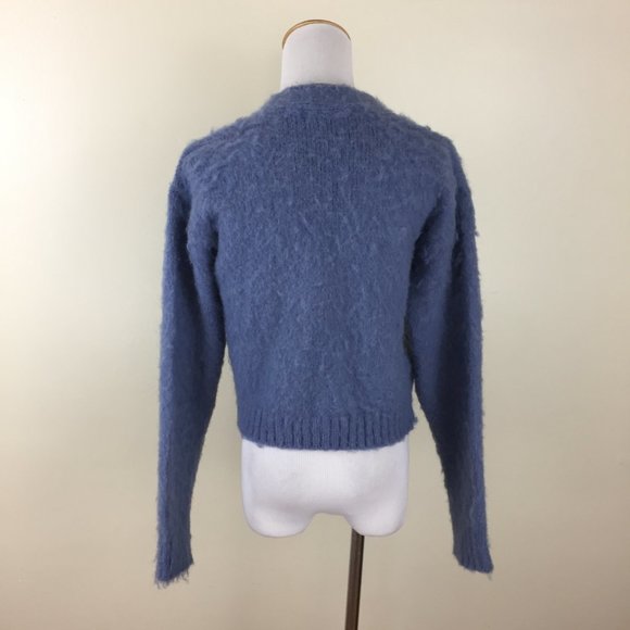 WE11DONE Blue Wool Blend Soft Knit Logo Buttons Embroidery Cropped Cardigan - Picture 11 of 13